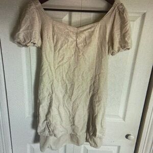 Linen Blend Mini Dress Open Tie Back size Large Cottage Natural
